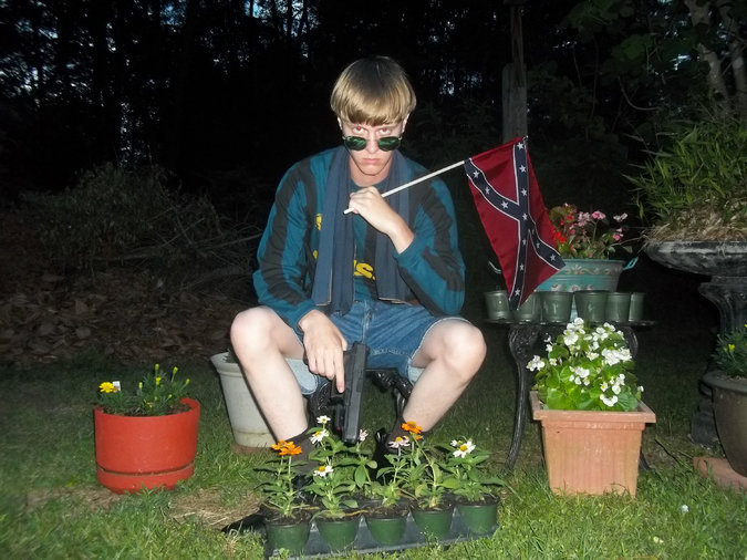 A photo from a white supremacist website showing Dylann Storm Roof, the suspect in the Charleston, S.C., church shooting. (via New York Times)