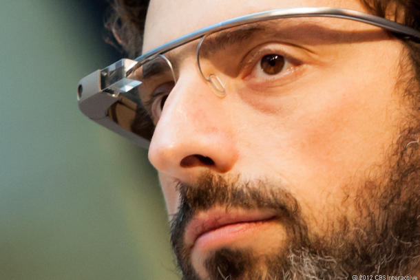 Google's Sergey Brin models Google Glass. (Credit: James Martin/CNET)