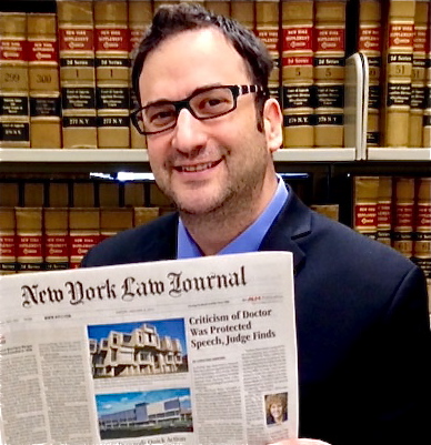 Samson Freundlich with New York Law Journal front page story: Criticism of Doctor was Protected Speech, Judge Finds