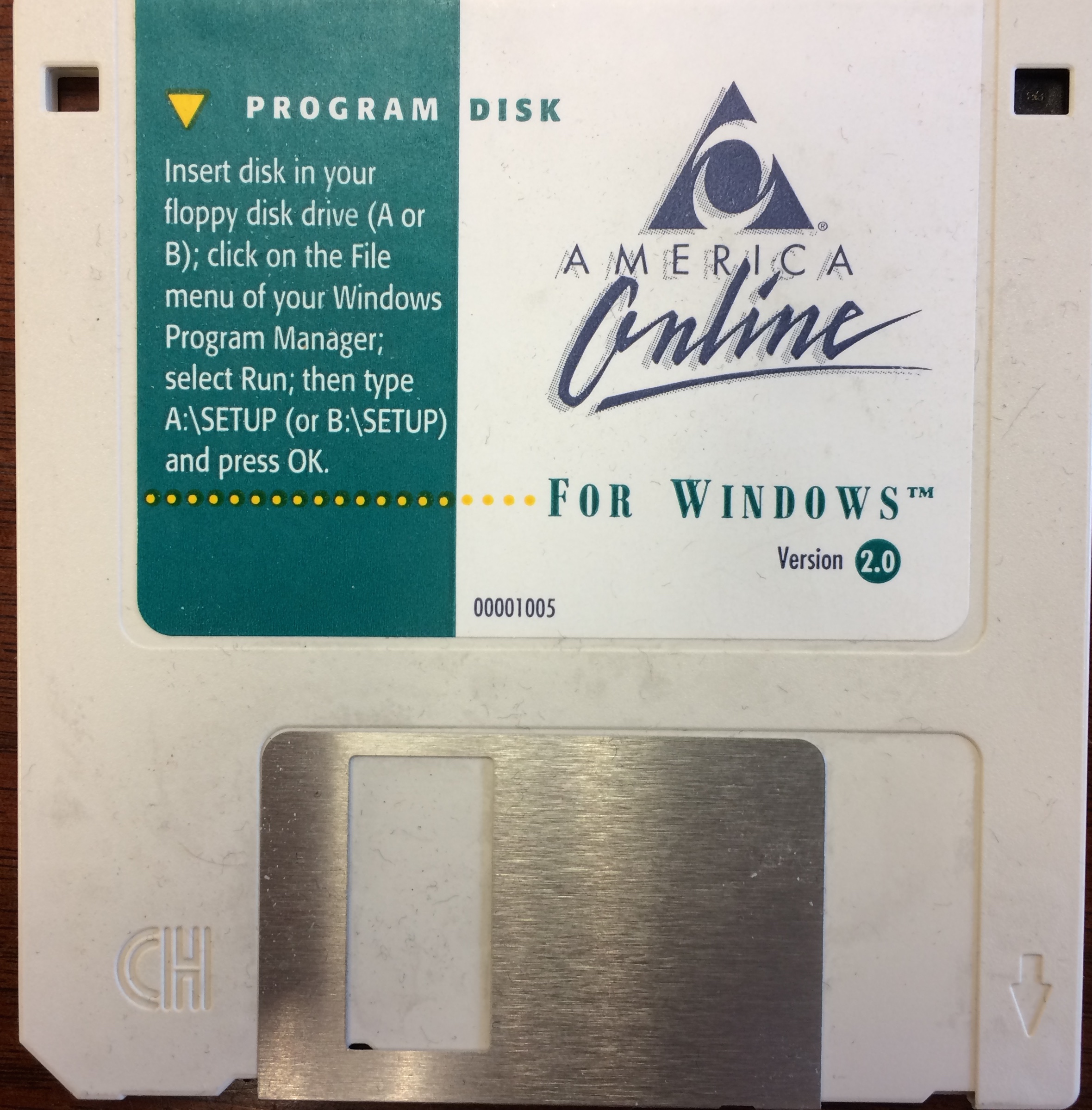 The AOL 2.0 floppy disk that I use as a drink coaster. Photo credit: me.